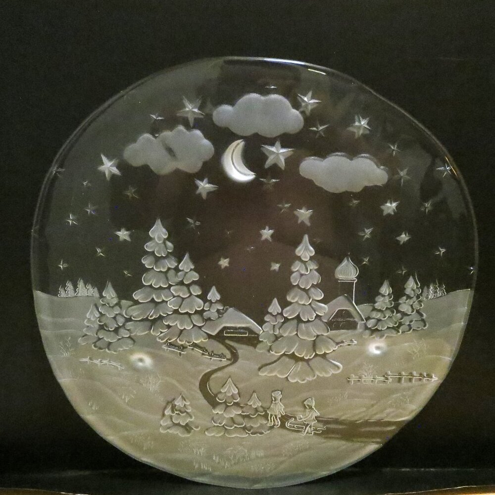 Studio Nova Flat Glass Cake Serving Torte Plate 15" Winterland W. Germany
